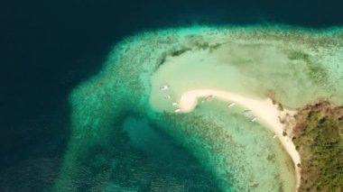 Kumlu plajlı tropik ada, Filipinler, Palawan