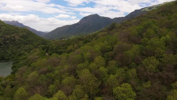 Légi kilátás hegyek és zöld dombok. — Stock videók