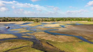 Göl manzaralı tropik bir yer. Sri Lanka.
