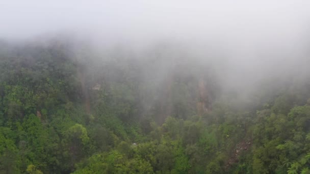 Drone Aérien Forêt Tropicale Sur Les Pentes Montagneuses Avec Nuages — Video