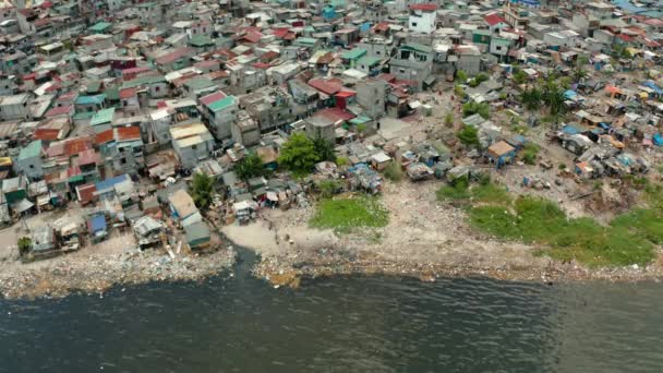 Stackars Stadsdel Och Slumområden Manila Med Skjul Och Byggnader Manila — Stockvideo
