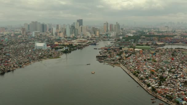 Populösa Staden Manila Huvudstad Filippinerna Med Skyskrapor Gator Och Byggnader — Stockvideo
