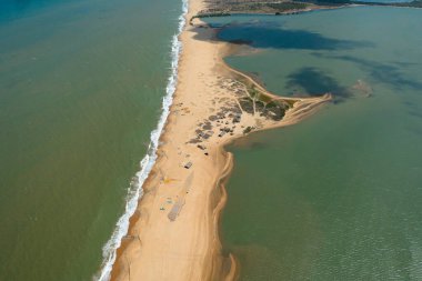 Beautiful beach by turquoise water view from above. Kalpitiya, Sri Lanka.