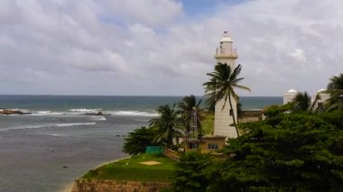 Aerial view of Lighthouse and the mosque of sea fortress in Galle Fort. Sri Lanka.