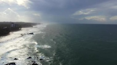 Aerial drone of Beautiful tropical Dalawella beach and blue sea. Unawatuna. Sri Lanka.