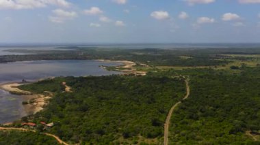 Aerial view of coast with lagoons and coves in Sri Lanka.
