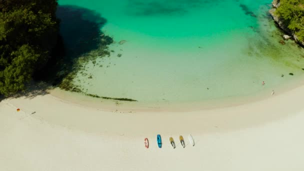 Tropisk Vit Sandstrand Lagun Med Turkost Vatten Boracay Island Filippinerna — Stockvideo