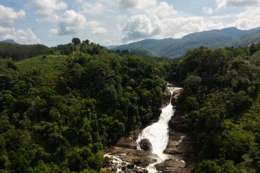 Beautiful waterfall in the rainforest. Bopath Falls in the tropical mountain jungle. Sri Lanka.