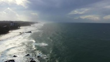 Aerial drone of Beautiful tropical Dalawella beach and blue sea. Unawatuna. Sri Lanka.