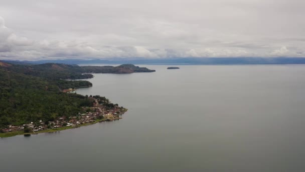 Aerial Drone Lake Lanao Położony Górzystej Części Wyspy Mindanao Filipiny — Wideo stockowe