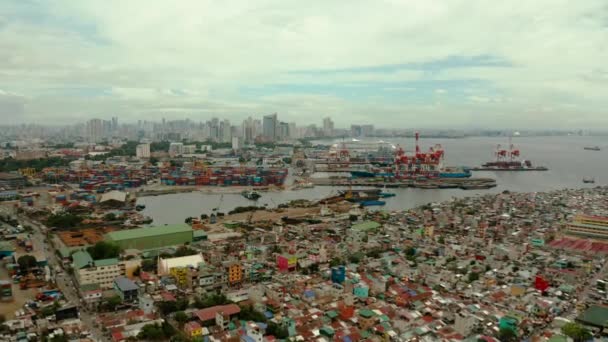 Cityscape Makati Námořním Přístavem Obchodní Centrum Manila Pohled Moře Asijská — Stock video