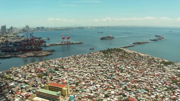 Quartier Pauvre Dans Les Bidonvilles Manille Avec Des Maisons Denses — Video