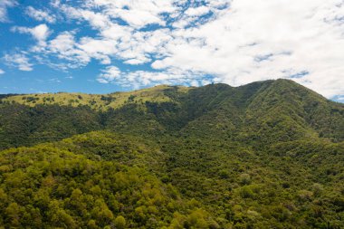 Top view of Mountains with green forest a background of blue sky and clouds. Sri Lanka.