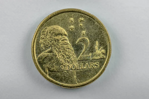 Moneda Australiana Dos Dólares Aislada Blanco — Foto de Stock