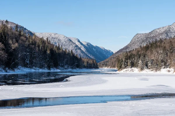 Kışın, Jacques-Cartier nehri vadisi SEPAQ 'un Jacques-Cartier Ulusal Parkı' nda (Quebec, Kanada)