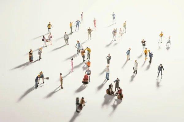 Top View People Miniature Toys Long Shadows Keep Distance Away — Stock Photo, Image