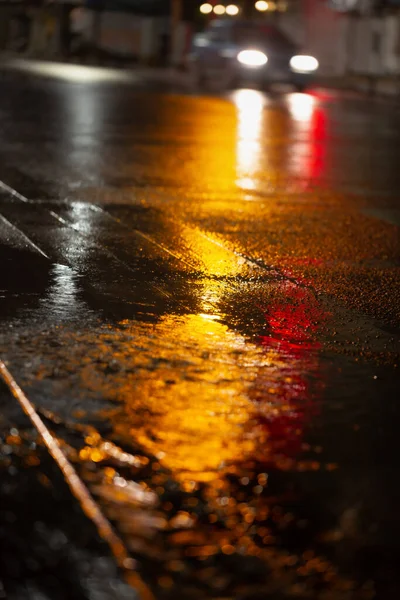 Rainy Night City Selective Focus — Stok fotoğraf