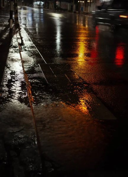 Rainy Night City Selective Focus — Stock Photo, Image