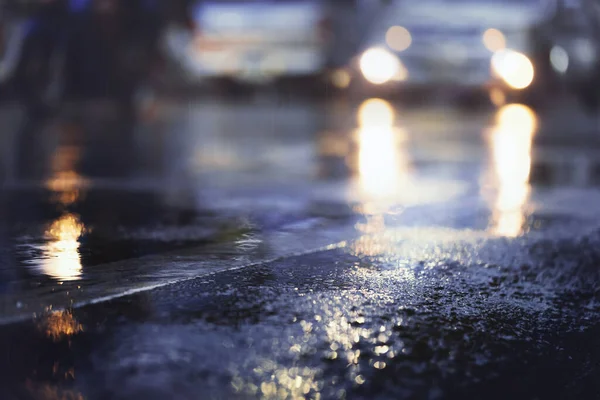 Night Scene Hard Rain Fall City Selective Focus Shallow Depth — ストック写真