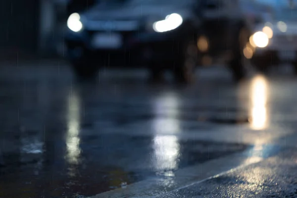 Blurry Night Scene Hard Rain Fall Cit — Stockfoto