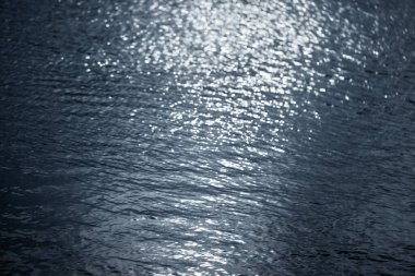 Yumuşak ve pürüzsüz su dalgaları bulanık parlak soyut güneş ışığıyla, açık hava yaz tatili konseptinin arka planının kopyalama alanı.