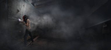 Gemi tersanesinde çalışan kaynakçı, endüstriyel işçi hayatı kavramı.