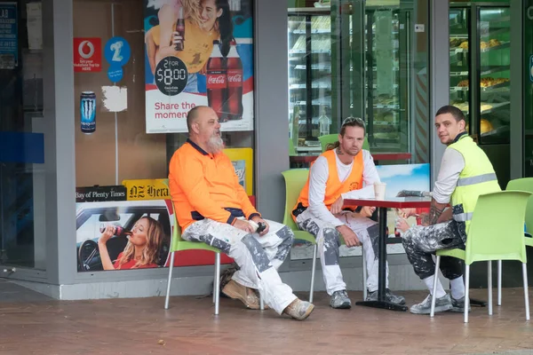 Tauranga New Zealand December 2021 Construction Workers High Visibility Fluorescent — 图库照片