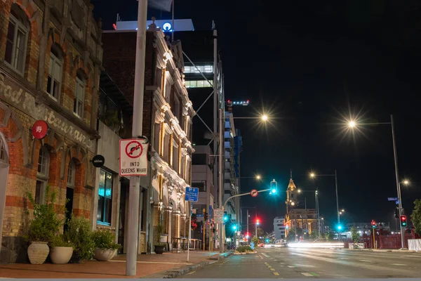 Auckland Nueva Zelanda Diciembre 2021 Noche Quay Street Con Poca — Foto de Stock