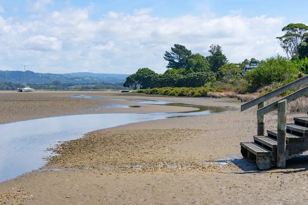 Fluxo Maré Sinuando Através Planícies Húmidas Matua Tauranga Nova Zelândia — Fotografia de Stock