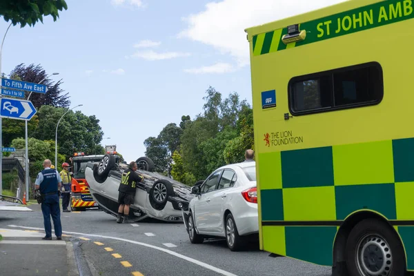 Tauranga New Zealand December 2015 Police Ambulance Fire Service Attend — 图库照片