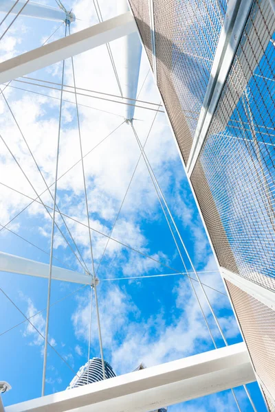 Sección Estructura Cable Acero Blanco Bridge Desde Punto Vista Bajo — Foto de Stock