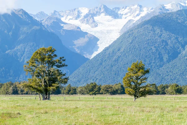 Além Terras Agrícolas Verdes Para Sopé Alpes Sul Atração Turística — Fotografia de Stock