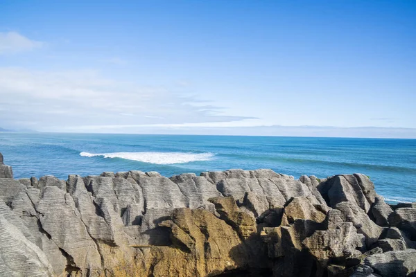 Stratified Layer Formation Famous Pancake Rocks Punakaiki West Coast South — Stockfoto