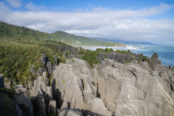 Stratified Layer Formation Famous Pancake Rocks Punakaiki West Coast South — Stockfoto