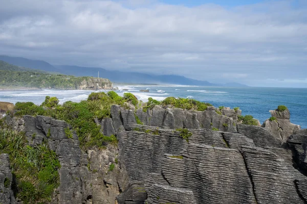 Stratified Layer Formation Famous Pancake Rocks Punakaiki West Coast South — Stockfoto