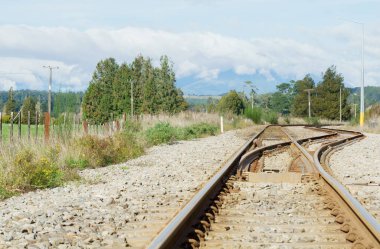 Ön planda kavisli ray ile uzaklığa giden demiryolu hattı