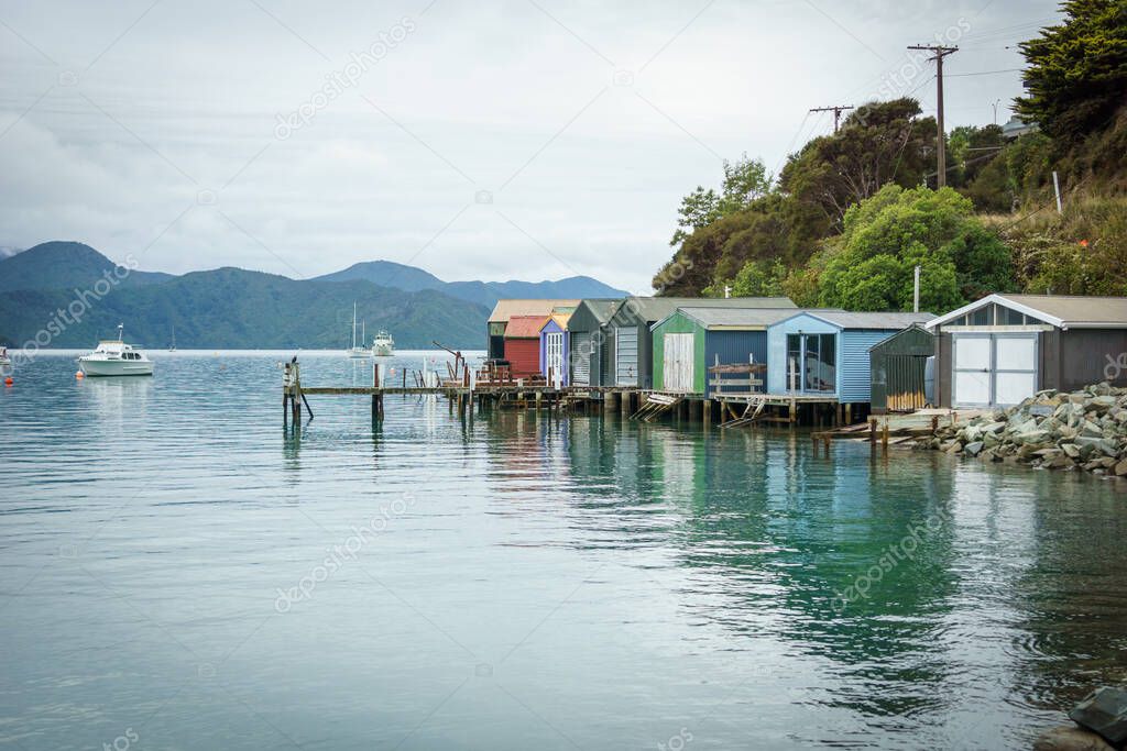 Classic old Boat Shed on Waikawa Bay Picton.