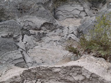 Thermal activity and bank of hot cracked mud in Orakei Korako on volcanic plateau area New Zealand.