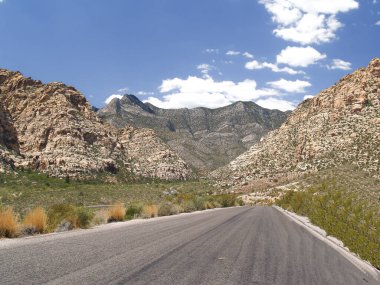 Nevada 'da mavi gökyüzü altında Red Rock Kanyonu manzarası.