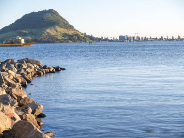 Limandan Yeni Zelanda 'daki Maunganui Dağı' na kadar uzanan kaya dalgaları.