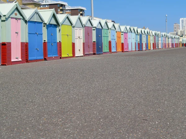 Históricas Famosas Cabañas Playa Muy Coloridas Con Sendero Hove Brighton — Foto de Stock