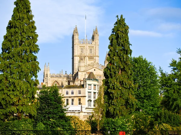 Bath Abbey Tall Green Trees Natural Urban Landscape United Kingdom — Stock Photo, Image