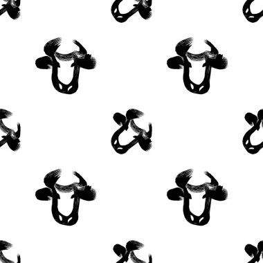 Boğa kafasının cazibesi. Beyaz arka planda öküz. 2021 yılının Çin sembolü. Ay Yeni Yılı. Soyut boğa çizimi. Kusursuz desen.