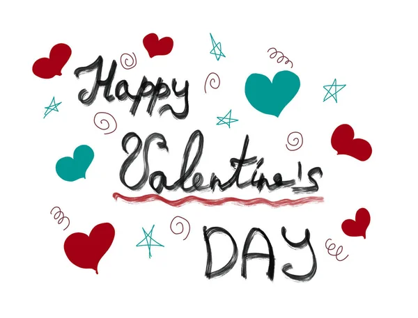 Feliz Día San Valentín Letras Con Corazones Estrellas — Foto de Stock