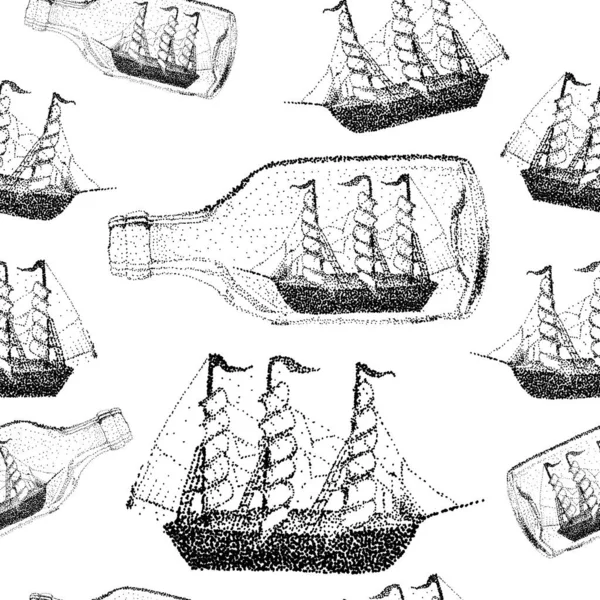 Корабль Образцу Бутылки Ручной Рисунок Шаблон Обоев Ткани — стоковое фото