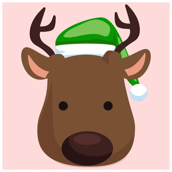 鹿冬緑エルフ帽子鹿頭ブラウンカラーイラスト — ストックベクタ