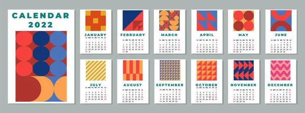 Kalender 2022 Bauhaus Stil Auf Englisch Muster Ruhigen Erdfarben — Stockvektor
