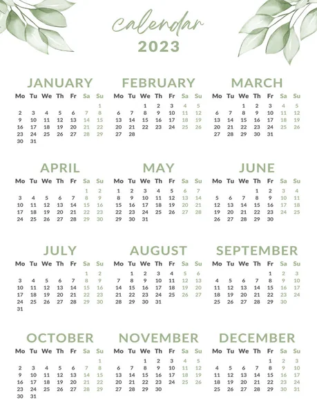 2023 Calendar Year Vector Illustration Week Starts Monday Yearly Calendar — Stockvektor