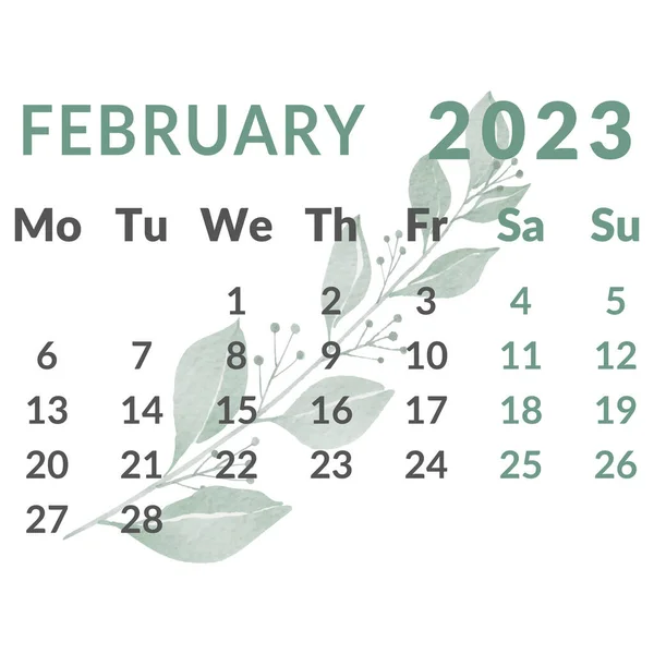 Kalender 2023 Jahr Monat Februar Woche Beginnt Montag — Stockvektor