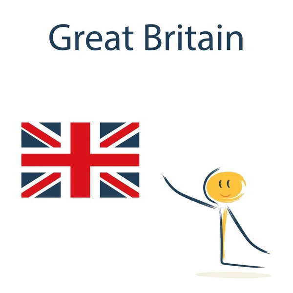 Karakter Met Vlag Van Groot Brittannië Onderwijs Kinderen Aardrijkskunde Landen — Stockvector